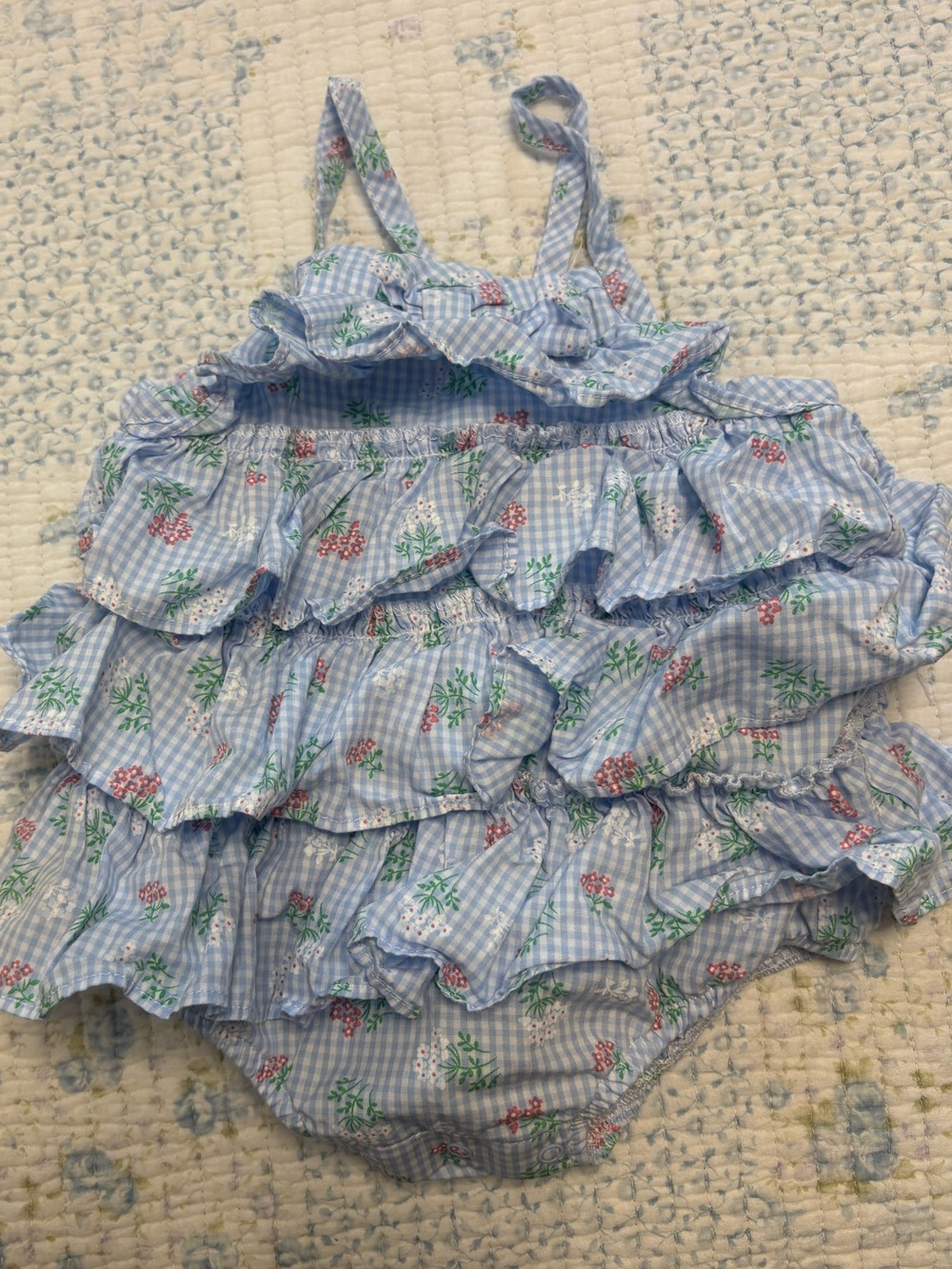 Little Me Baby Girls Blue Gingham Ruffle Romper